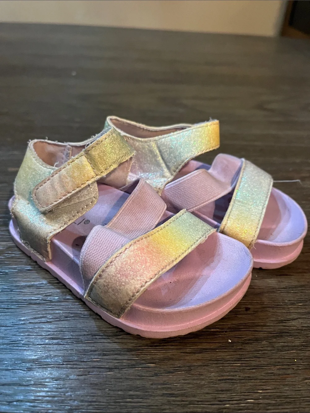 Capelli of New York Pink Sandals with Iridescent Rainbow Straps